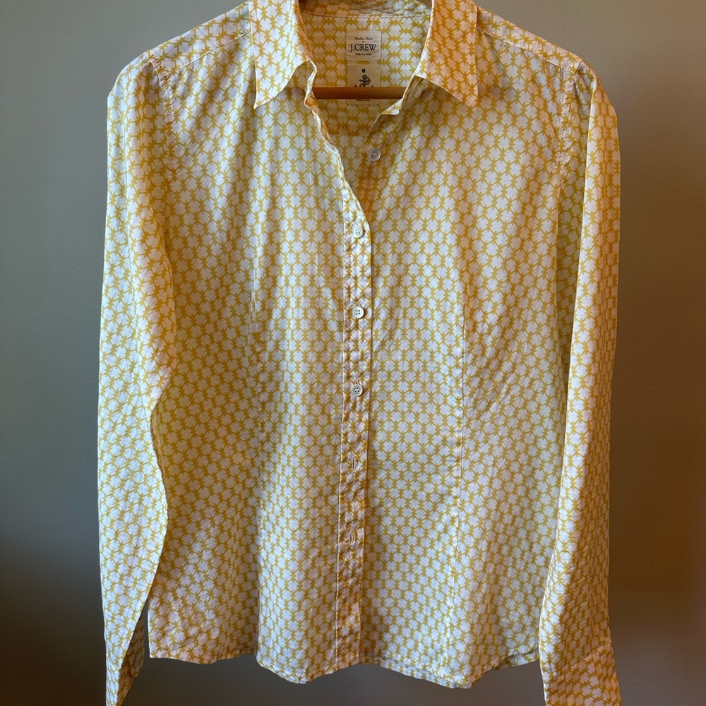 J. Crew Women’s Cotton Yellow and White Pattern Perfect Shirt